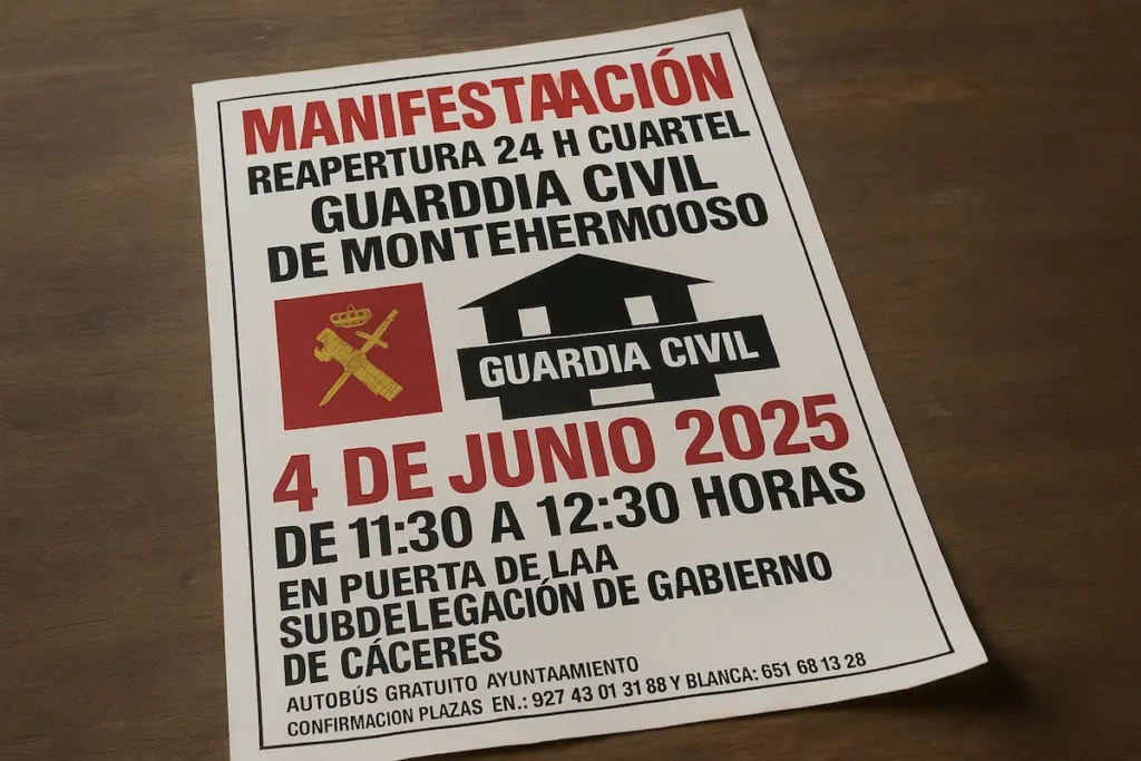 Reclaman la reapertura 24 horas del cuartel de la Guardia Civil de Montehermoso con una manifestación en Cáceres