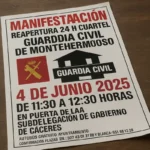 Reclaman la reapertura 24 horas del cuartel de la Guardia Civil de Montehermoso con una manifestación en Cáceres
