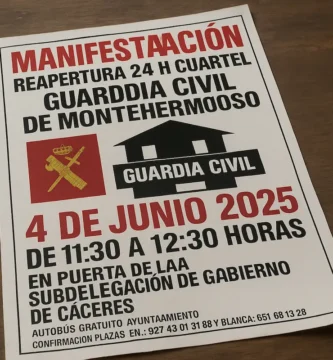 Reclaman la reapertura 24 horas del cuartel de la Guardia Civil de Montehermoso con una manifestación en Cáceres