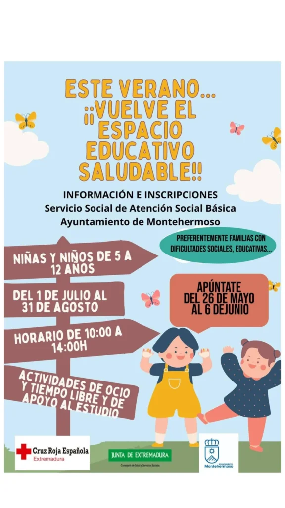 Montehermoso lanza el Espacio Educativo Saludable actividades gratuitas para niños este verano