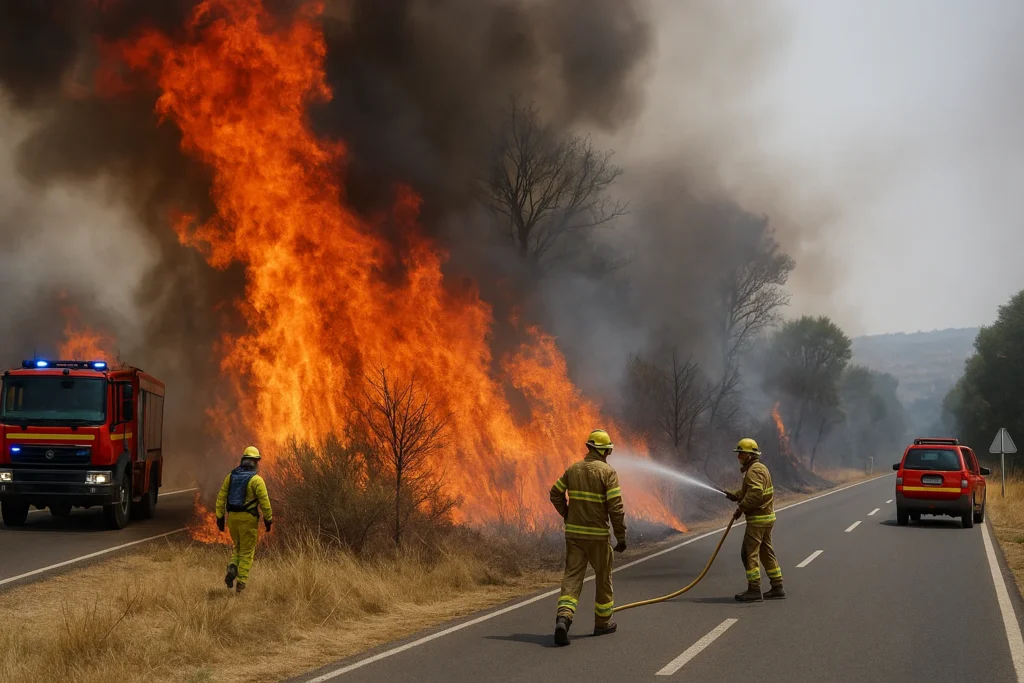 Un incendio en Plasencia activa el nivel 1 del Plan Infoex y corta la N-630 por peligro extremo