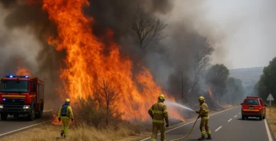 Un incendio en Plasencia activa el nivel 1 del Plan Infoex y corta la N-630 por peligro extremo