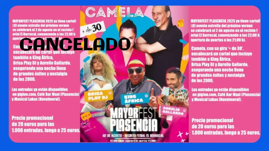 Suspendido el MayorFest de Plasencia por una baja médica de última hora de Dioni, cantante de Camela