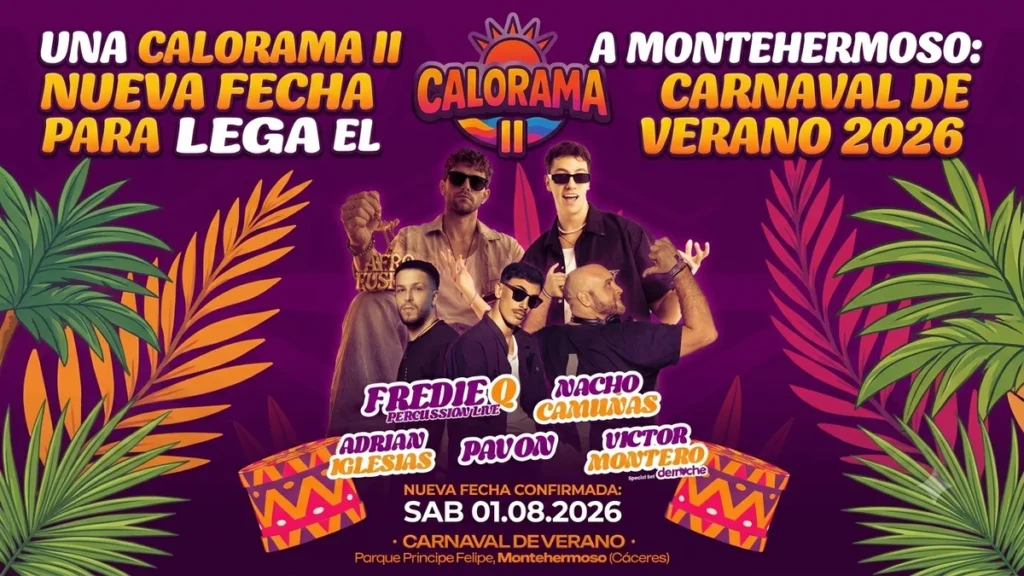 Cartel de Calorama 2026 en Montehermoso, celebrado el sábado 1 de agosto en el Parque Príncipe Felipe